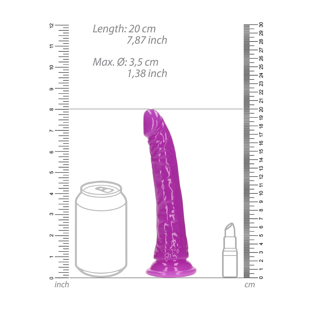 Realrock Glow In The Dark Slim Dildo 7'' Neon Purple | 8714273519962 | Available at EroticWarehouse.com