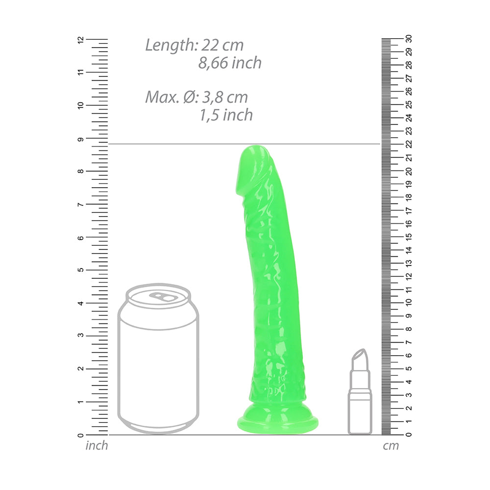 Realrock Glow In The Dark Slim Dildo 8'' Neon Green | 8714273519986 | Available at EroticWarehouse.com