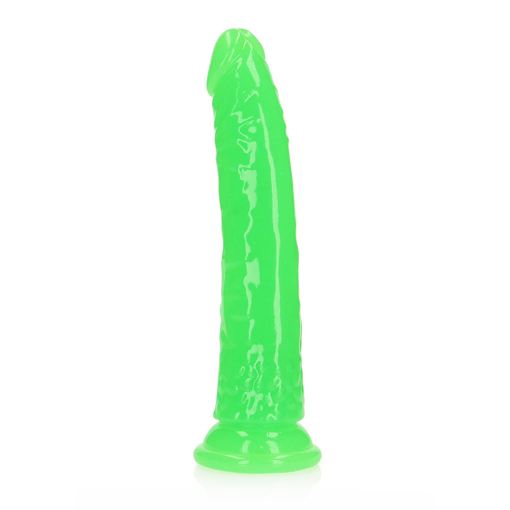 Realrock Glow In The Dark Slim Dildo 8'' Neon Green | 8714273519986 | Available at EroticWarehouse.com