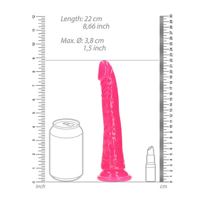 Realrock Glow In The Dark Slim Dildo 8'' Neon Pink | 8714273519993 | Available at EroticWarehouse.com