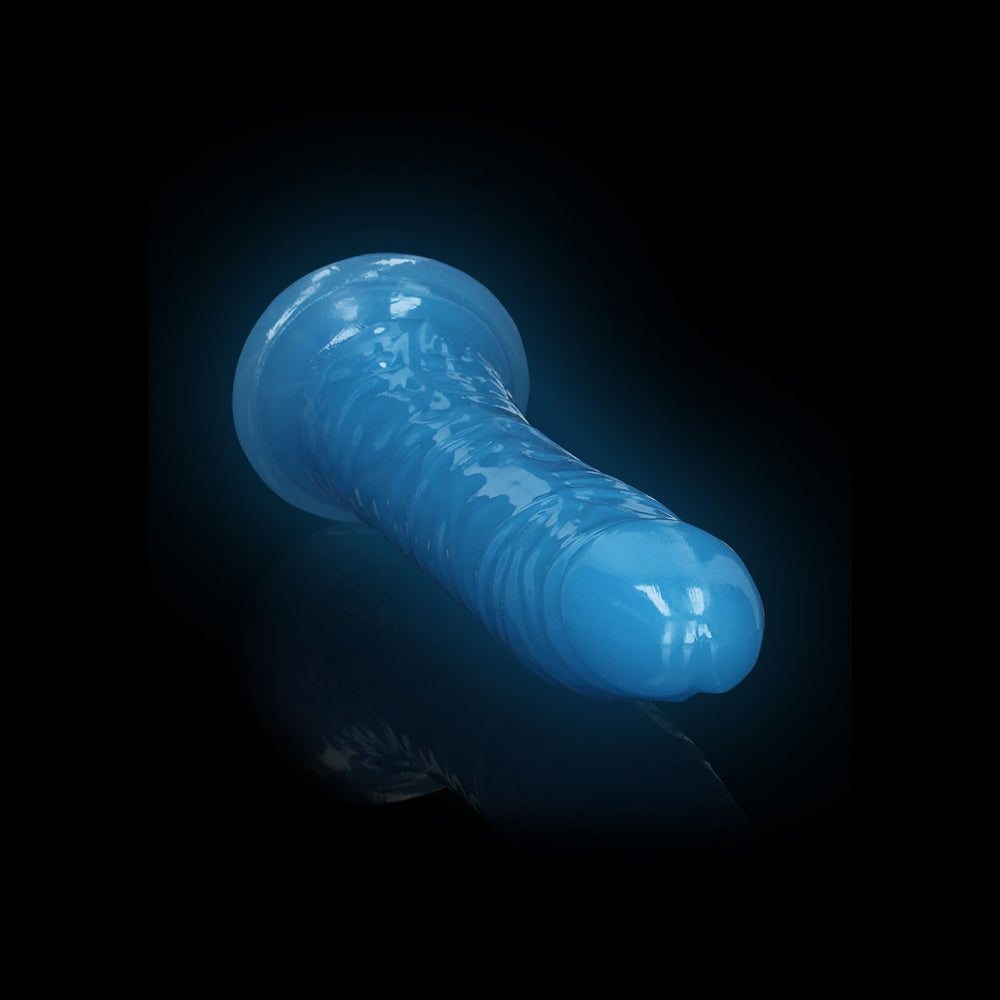 Realrock Glow In The Dark Slim Dildo 9'' Neon Blue | 8714273520012 | Available at EroticWarehouse.com