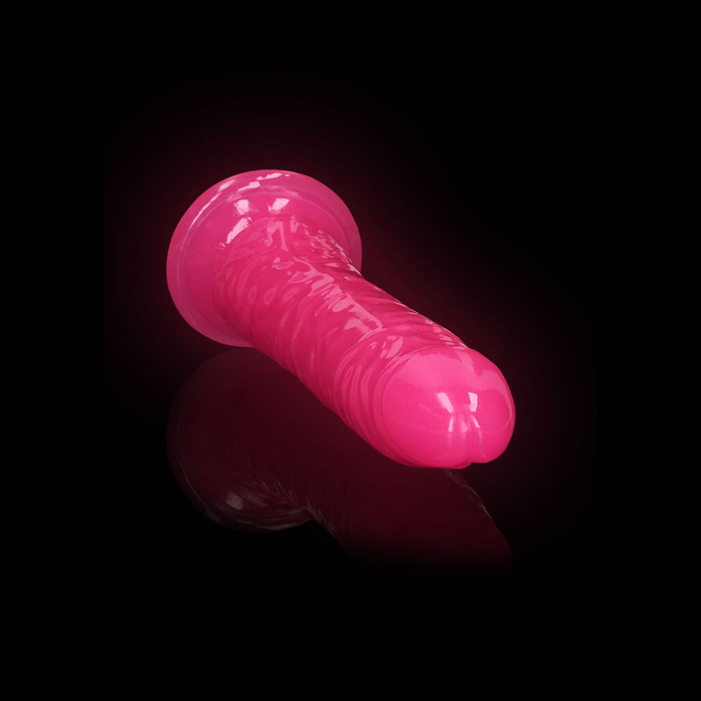 Realrock Glow In The Dark Slim Dildo 9'' Neon Pink | 8714273520036 | Available at EroticWarehouse.com