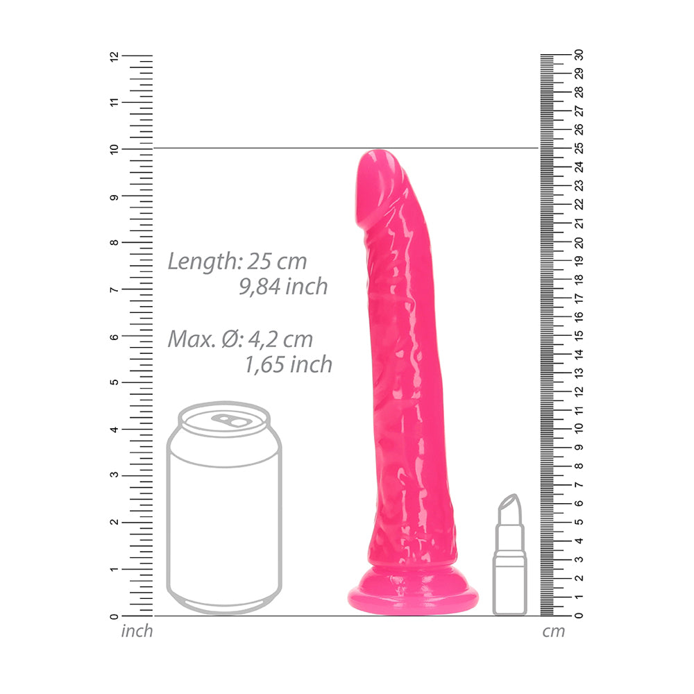 Realrock Glow In The Dark Slim Dildo 9'' Neon Pink | 8714273520036 | Available at EroticWarehouse.com