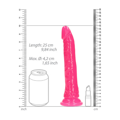 Realrock Glow In The Dark Slim Dildo 9'' Neon Pink | 8714273520036 | Available at EroticWarehouse.com