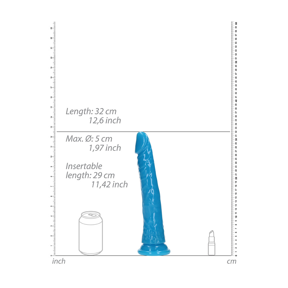 Realrock Glow In The Dark Slim Dildo 11'' Neon Blue | 8714273520098 | Available at EroticWarehouse.com
