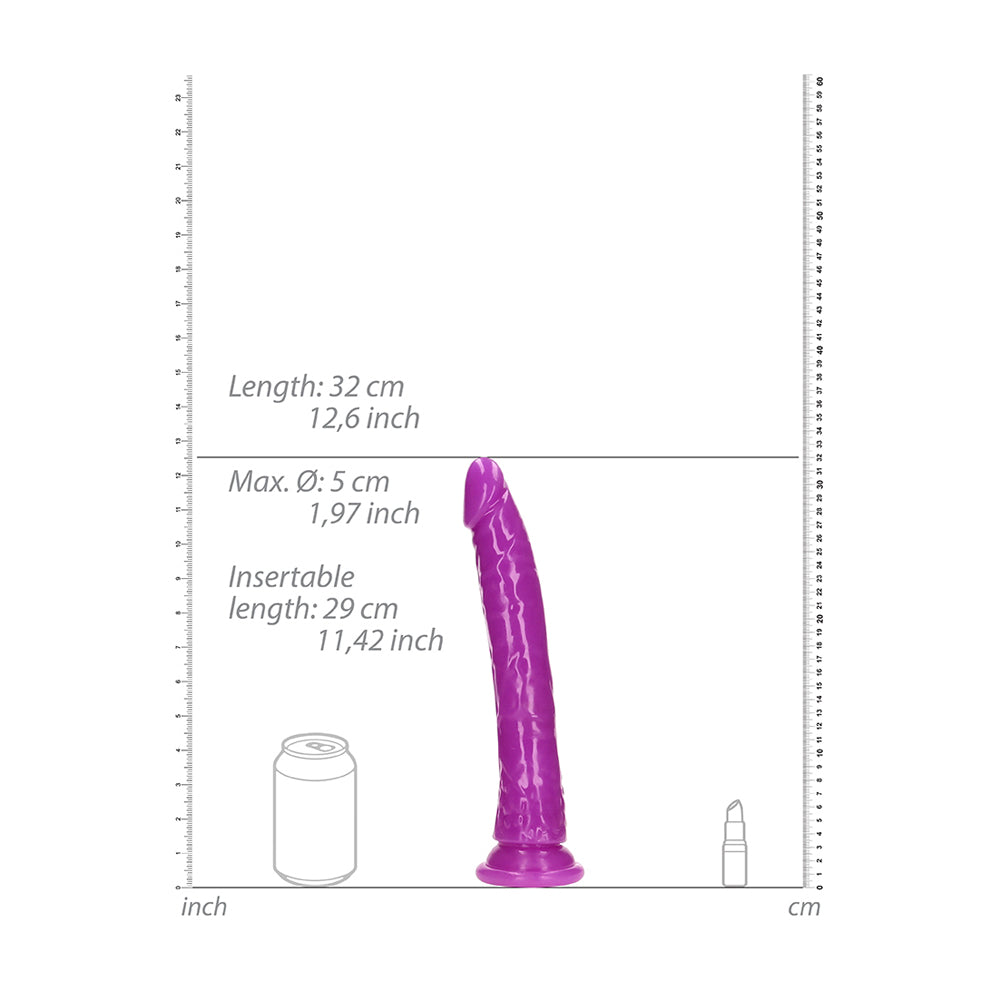 Realrock Glow In The Dark Slim Dildo 11'' Neon Purple | 8714273520128 | Available at EroticWarehouse.com