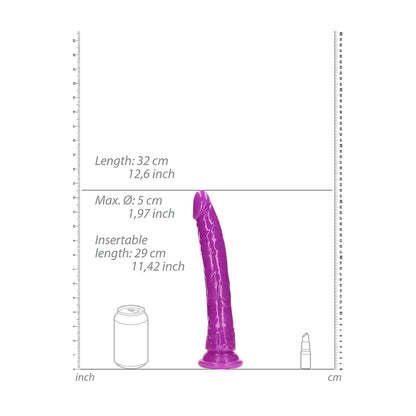 Realrock Glow In The Dark Slim Dildo 11'' Neon Purple | 8714273520128 | Available at EroticWarehouse.com