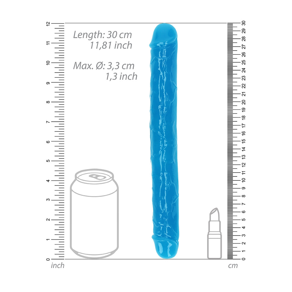 Realrock Glow In The Dark Double Dong 12'' Neon Blue | 8714273520234 | Available at EroticWarehouse.com