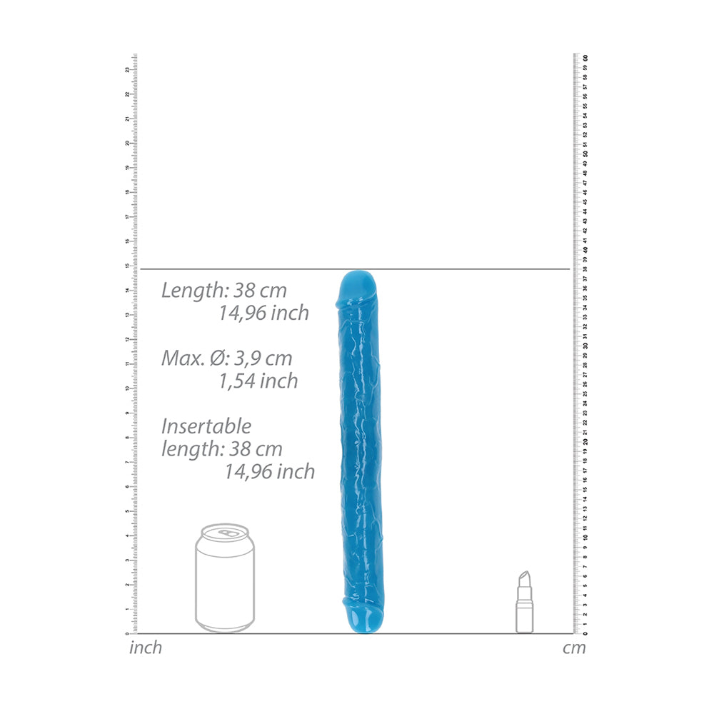 Realrock Glow In The Dark Double Dong 15'' Neon Blue | 8714273520272 | Available at EroticWarehouse.com