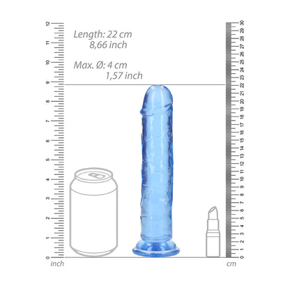 Realrock Crystal Clear Straight Realistic Dildo With Suction Cup 8'' Blue | 8714273520456 | Available at EroticWarehouse.com