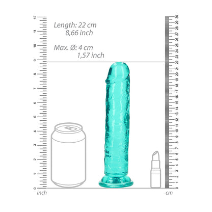 Realrock Crystal Clear Straight Realistic Dildo With Suction Cup 8'' Turquoise | 8714273520487 | Available at EroticWarehouse.com