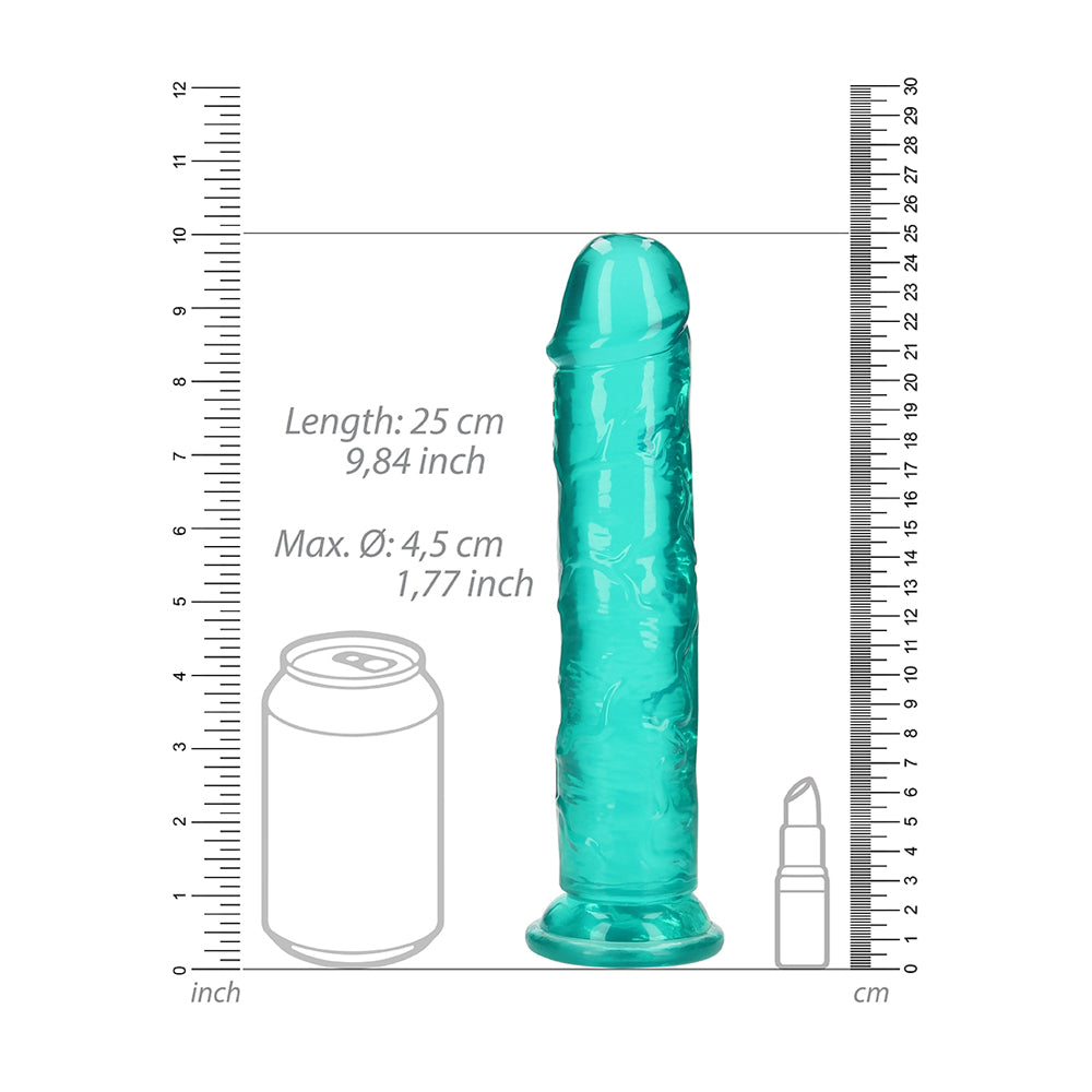 Realrock Crystal Clear Straight Realistic Dildo With Suction Cup 9'' Turquoise | 8714273520531 | Available at EroticWarehouse.com