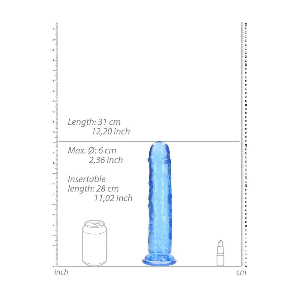 Realrock Crystal Clear Straight Realistic Dildo With Suction Cup 11'' Blue | 8714273520609 | Available at EroticWarehouse.com