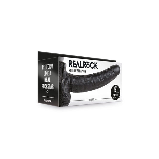 Realrock Hollow Strap-On With Balls 9" Black | 8714273520999 | Available at EroticWarehouse.com