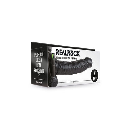 Realrock Vibrating Hollow Strap-On With Balls 7" Black | 8714273521064 | Available at EroticWarehouse.com