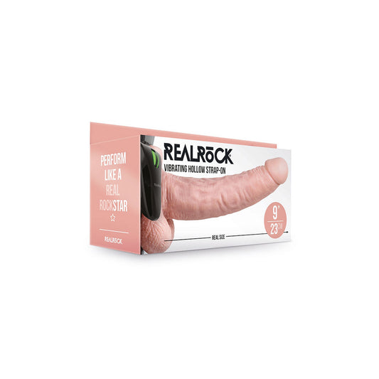 Realrock Vibrating Hollow Strap-On With Balls 9" Flesh | 8714273521071 | Available at EroticWarehouse.com
