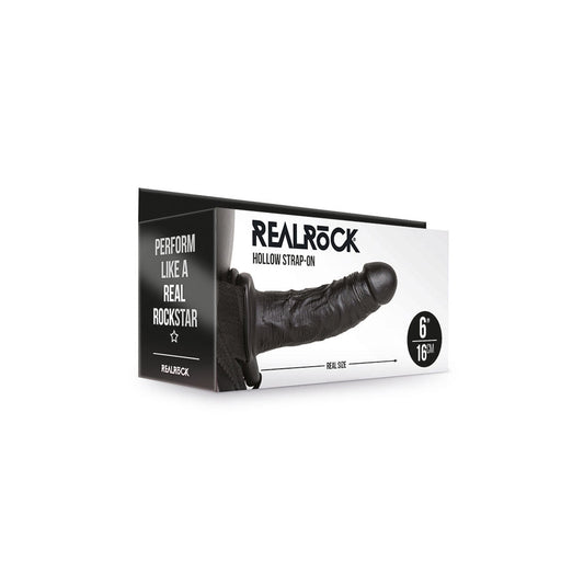 Realrock Hollow Strap-On Without Balls 6" Black | 8714273521200 | Available at EroticWarehouse.com