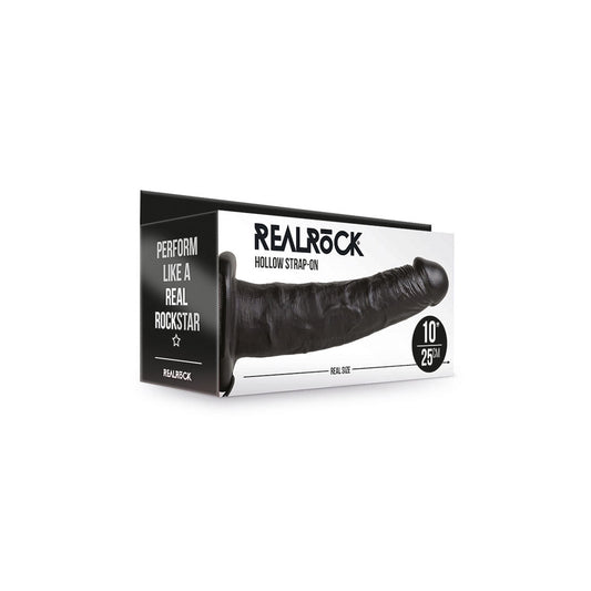 Realrock Hollow Strap-On Without Balls 10" Black | 8714273521347 | Available at EroticWarehouse.com
