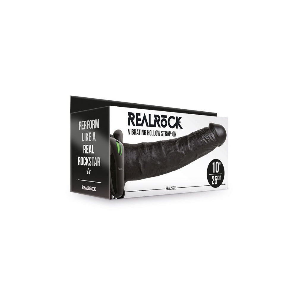 Realrock Vibrating Hollow Strap-On No Balls 10" Black | 8714273521552 | Available at EroticWarehouse.com