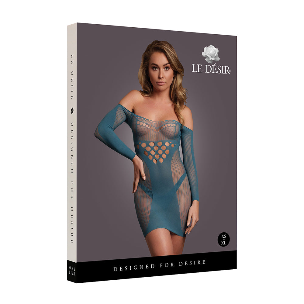 Le D&eacute;sir Long-Sleeved Net Mini Dress Blue One Size | 8714273523730 | Available at EroticWarehouse.com