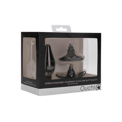 Ouch! Interchangeable Butt Plug Set Rounded Large Black | 8714273531926 | Available at EroticWarehouse.com