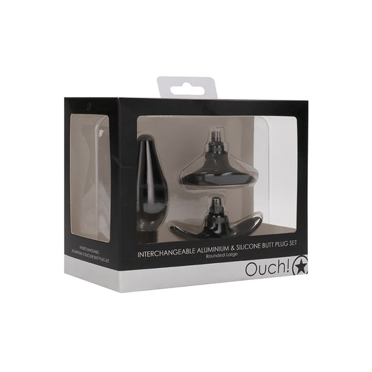 Ouch! Interchangeable Butt Plug Set Rounded Large Black | 8714273531926 | Available at EroticWarehouse.com