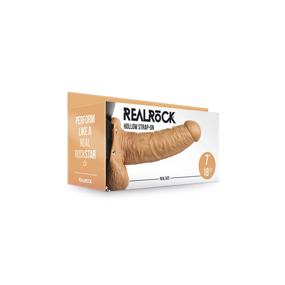 Realrock Hollow Strap-On With Balls 7" Tan | 8714273533715 | Available at EroticWarehouse.com