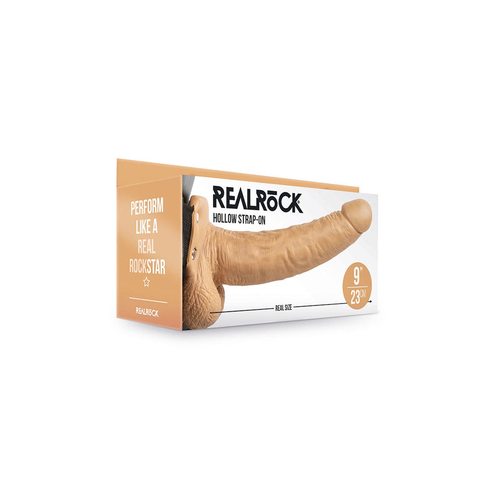 Realrock Hollow Strap-On With Balls 9" Tan | 8714273533746 | Available at EroticWarehouse.com