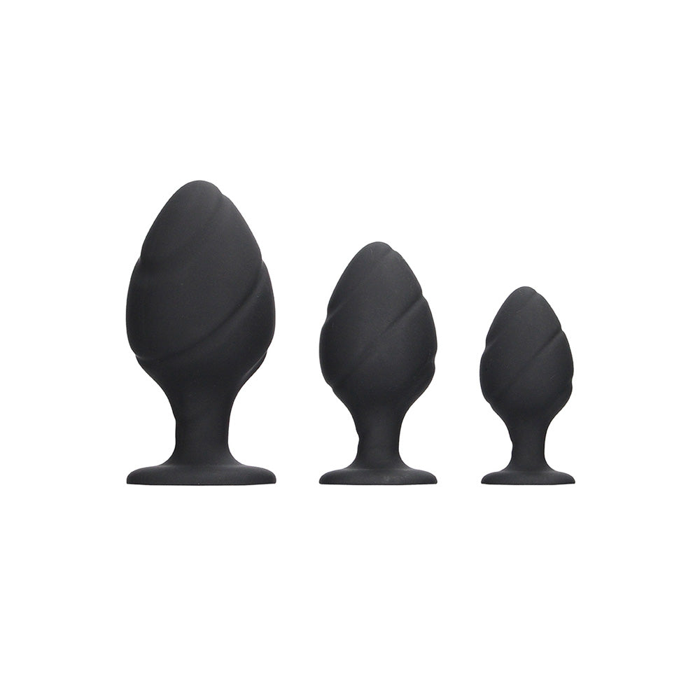 Ouch! Swirled Butt Plug Set Black | 8714273925664 | Available at EroticWarehouse.com