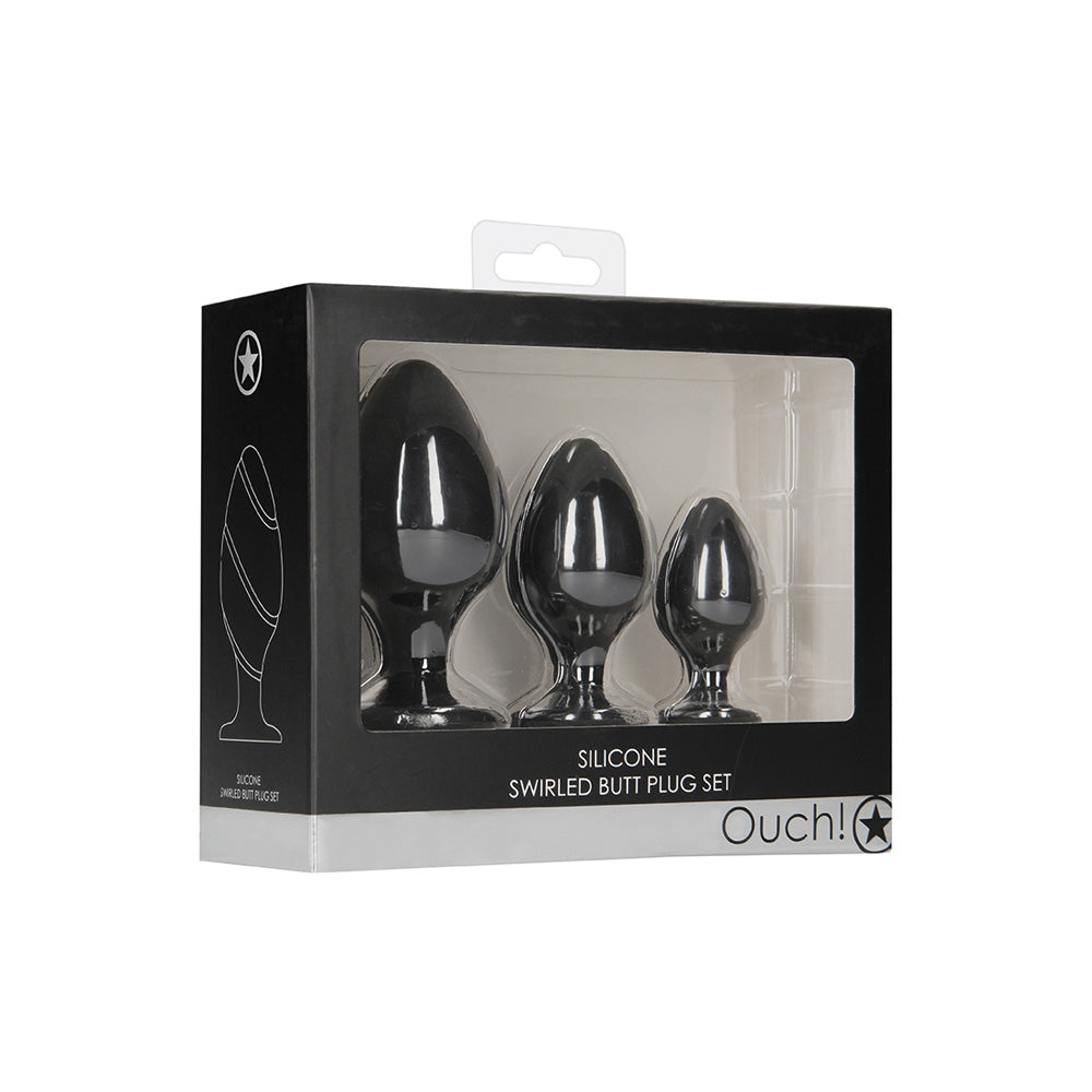 Ouch! Swirled Butt Plug Set Black | 8714273925664 | Available at EroticWarehouse.com