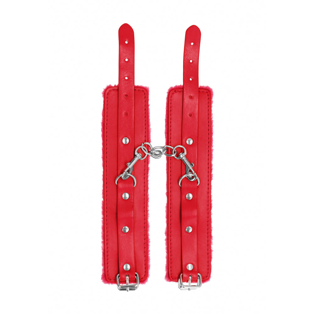 Ouch! Plush Leather Hand Cuffs Red | 8714273927705 | Available at EroticWarehouse.com