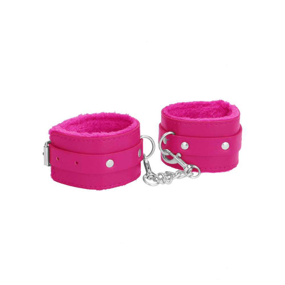 Ouch! Plush Leather Hand Cuffs Pink | 8714273927965 | Available at EroticWarehouse.com