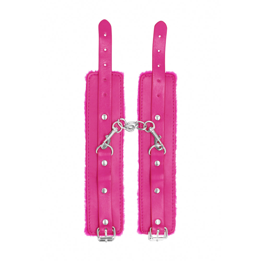 Ouch! Plush Leather Hand Cuffs Pink | 8714273927965 | Available at EroticWarehouse.com