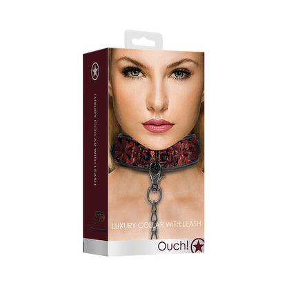 Ouch! Luxury Collar With Leash Burgundy | 8714273928634 | Available at EroticWarehouse.com