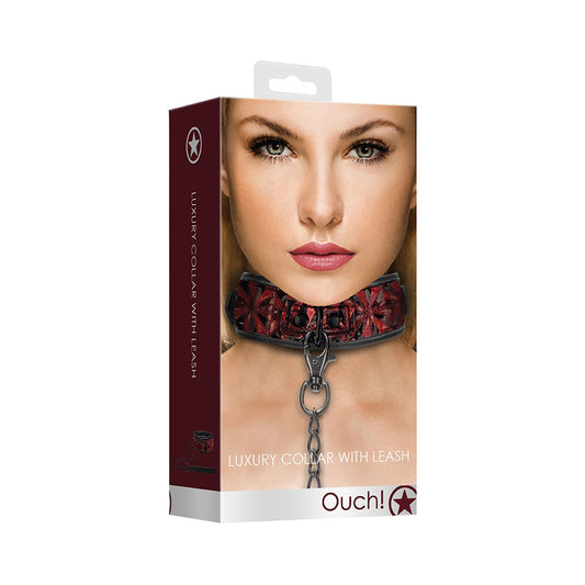 Ouch! Luxury Collar With Leash Burgundy | 8714273928634 | Available at EroticWarehouse.com