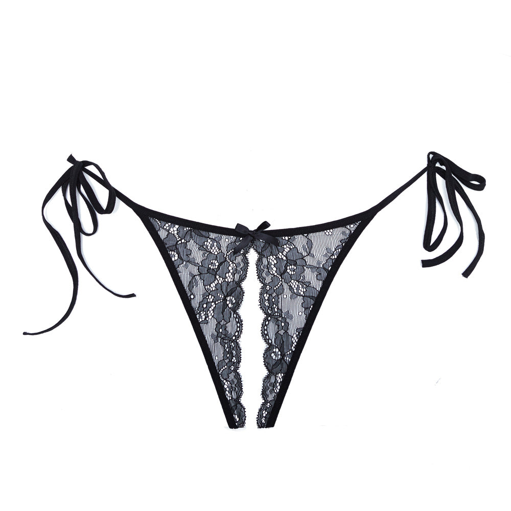 Adore Open Lace Panty Tie Up Sides Black One Size | 883045916723 | Available at EroticWarehouse.com