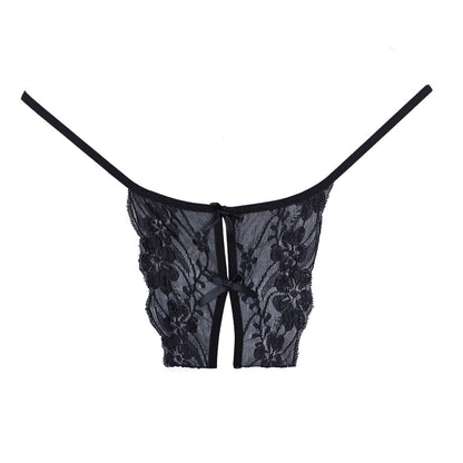 Adore Lace Open Panty Double Mini Bow Detail In The Front And Back Black One Size | 883045916907 | Available at EroticWarehouse.com