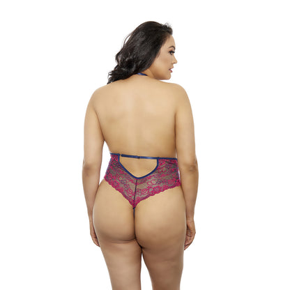 Two Tone Lacy Bodysuit Plus Size Fuchsia | 8932130103158 | Available at EroticWarehouse.com