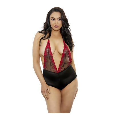 Lace And Satin Teddy Plus Size Black/Red | 8932130103295 | Available at EroticWarehouse.com