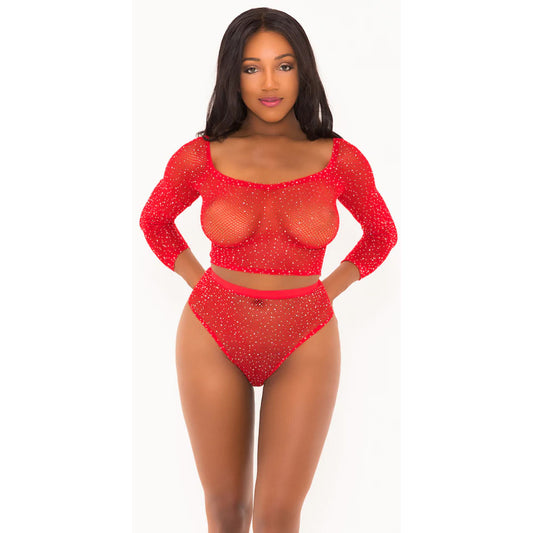 Rhinestone Crop Top With Matching Panty Red O/S | 8932134010070 | Available at EroticWarehouse.com