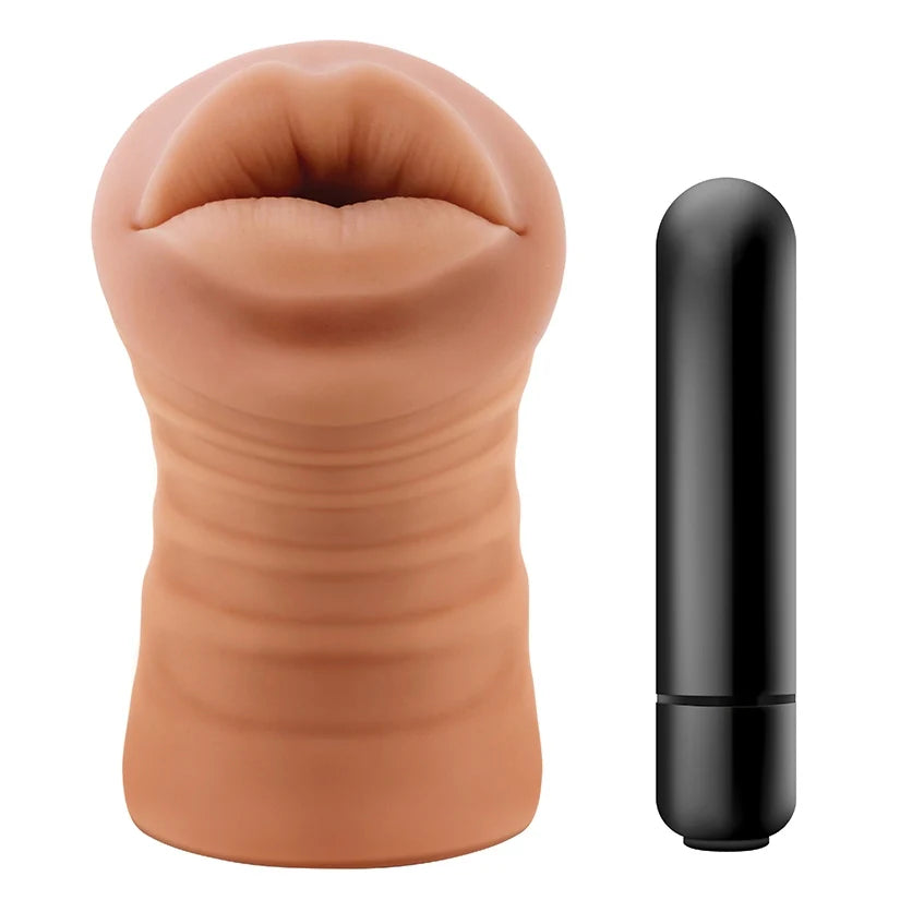 M for Men - Isabella - Mouth Style Vibrating Stroker - Mocha | 819835023975 | Available at EroticWarehouse.com