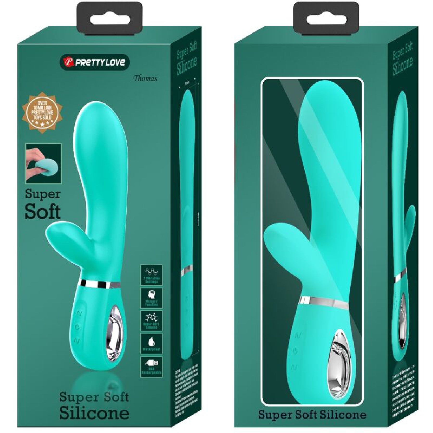 Thomas Super Soft Silicone Rabbit Vibrator - Turquoise | 6959532334937 | Available at EroticWarehouse.com
