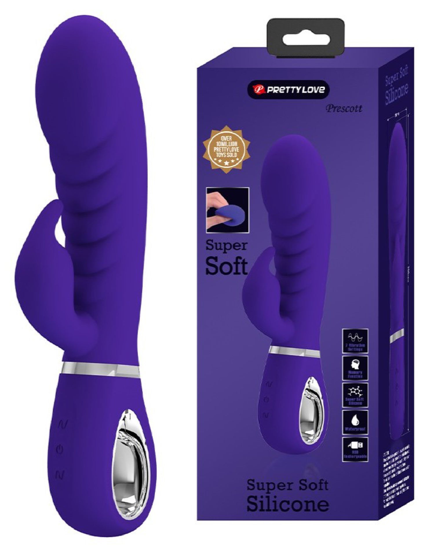 Prescott Super Soft Rabbit Silicone Vibrator - Purple | 6959532334791 | Available at EroticWarehouse.com