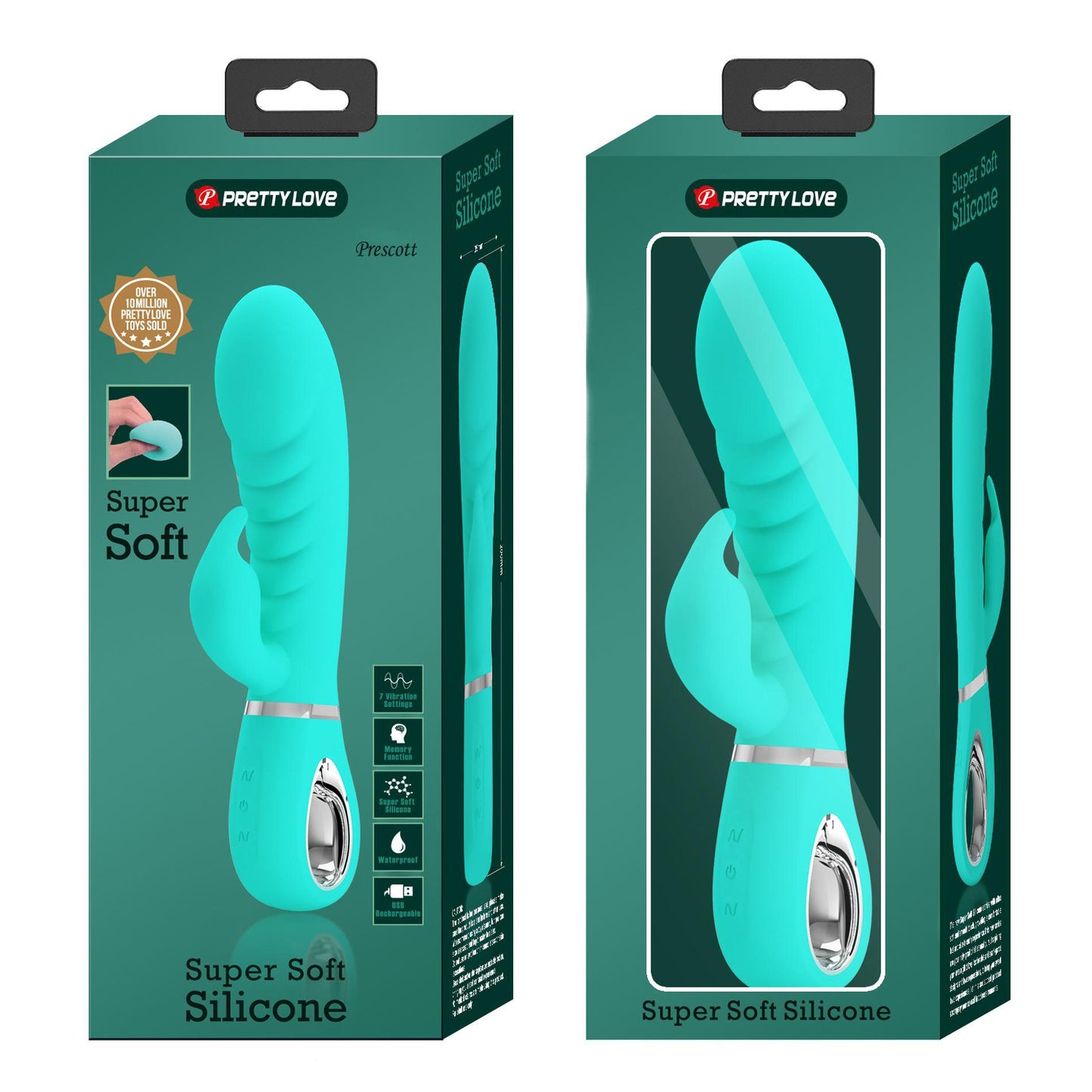 Prescott Super Soft Rabbit Silicone Vibrator - Vibrator -Teal | 6959532334944 | Available at EroticWarehouse.com