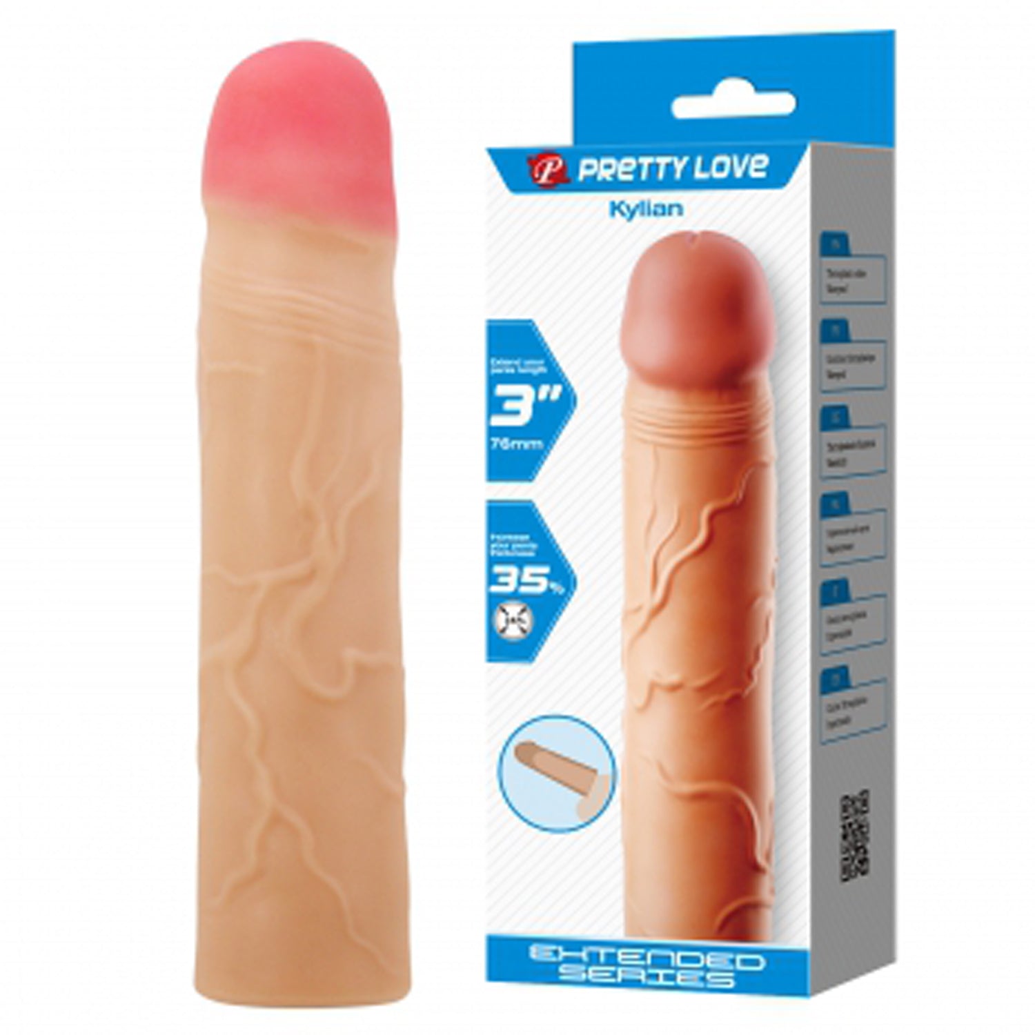 Kylian Extended Penis Sleeve - Light by Pretty Love 6959532360400 available at EroticWarehouse.com