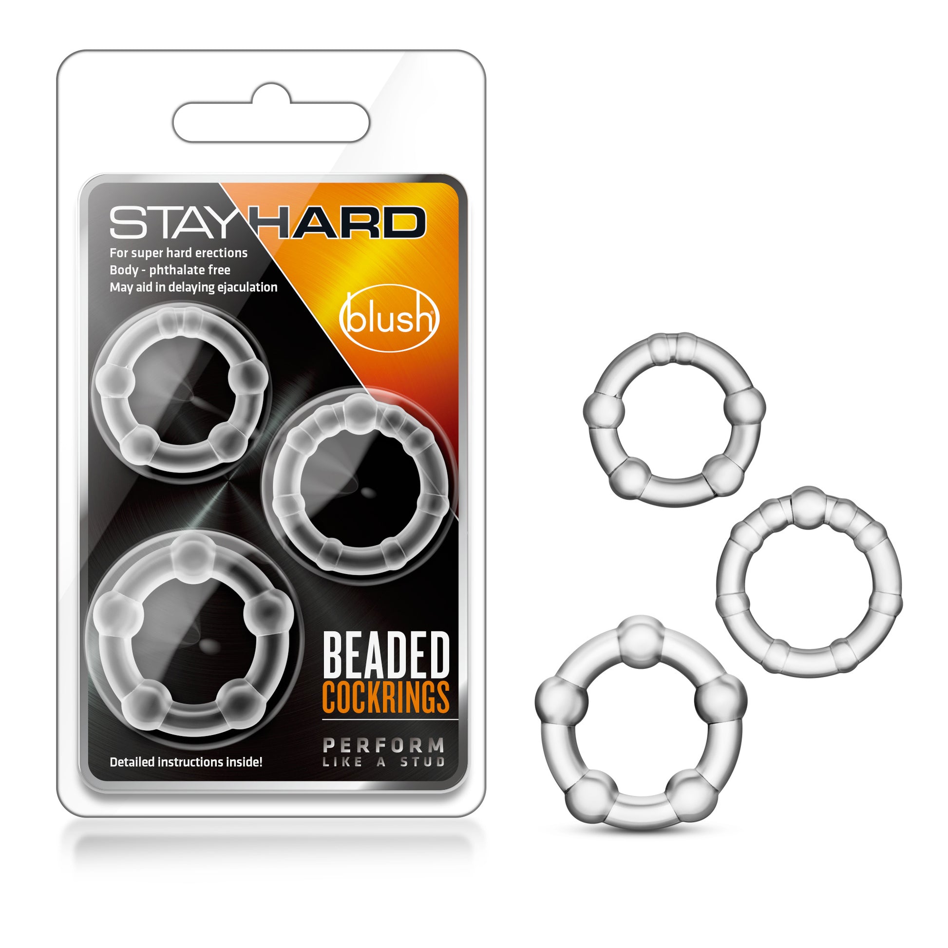 Stay Hard - Beaded Cock Rings - 3 Pack - Clear | 853858007031 | Available at EroticWarehouse.com