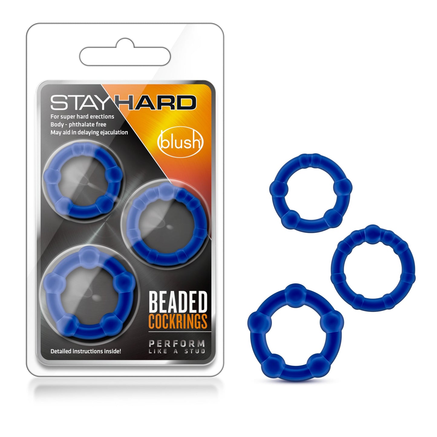 Stay Hard - Beaded Cock Rings - 3 Pack - Blue | 853858007048 | Available at EroticWarehouse.com
