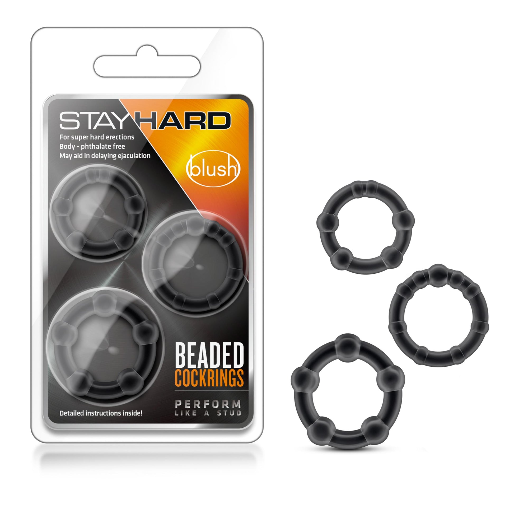 Stay Hard - Beaded Cock Rings - 3 Pack - Black | 853858007383 | Available at EroticWarehouse.com
