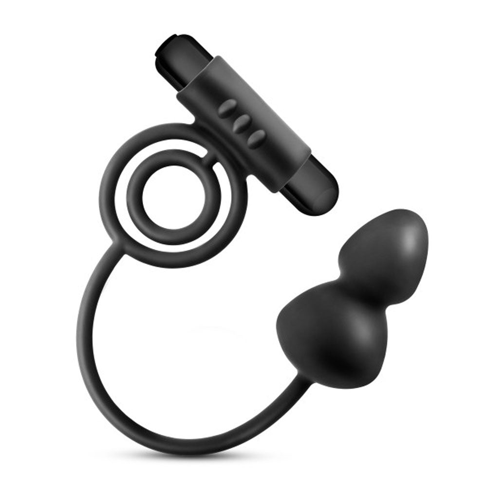 Anal Adventures - Platinum - Silicone Anal Plug With Vibrating C-Ring - Black | 819835026525 | Available at EroticWarehouse.com