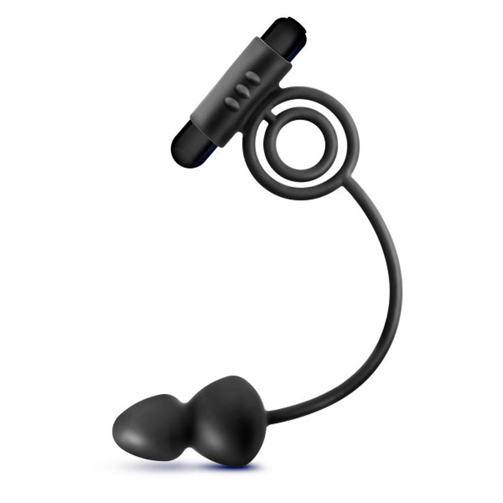 Anal Adventures - Platinum - Silicone Anal Plug With Vibrating C-Ring - Black | 819835026525 | Available at EroticWarehouse.com